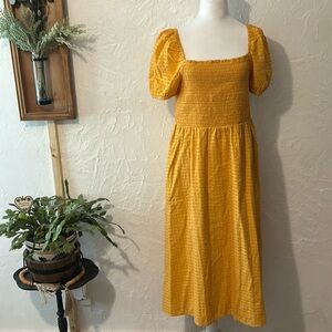 Yellow Smocked Midi Dress